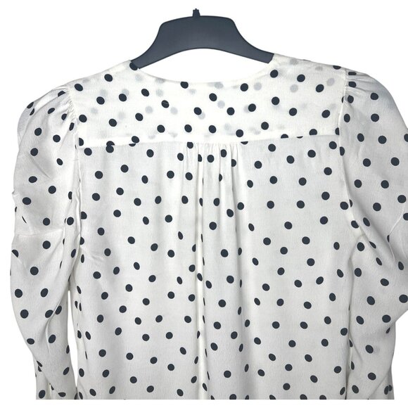 Maeve By Anthropologie Jourdain Blouse Polka Dot Ruched Sleeve Button Down X-S - Picture 10 of 15